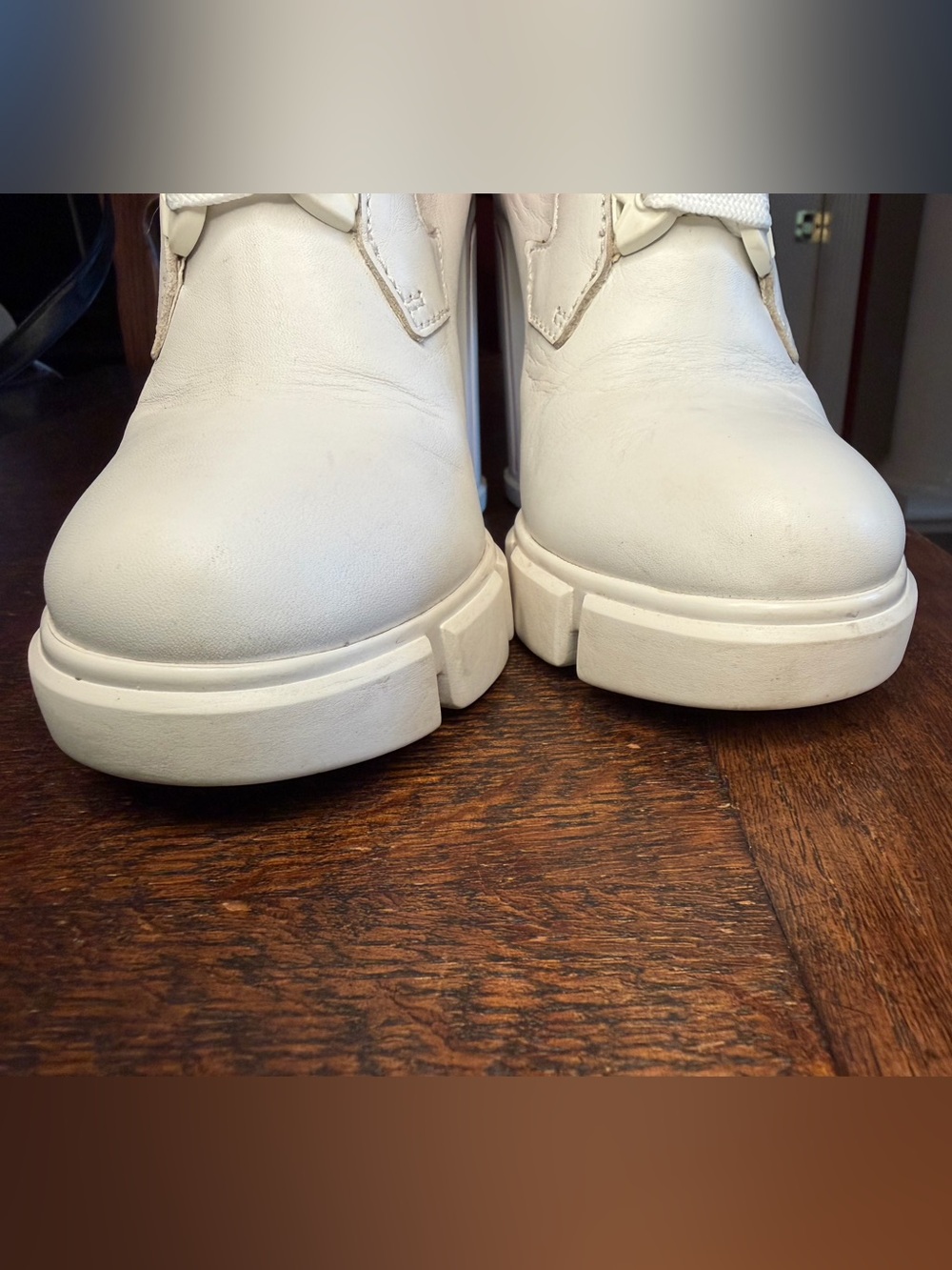 Prada White Leather & Neon Pink Neoprene Chunky Heel Lace Up Boots IT 6.5 - Picture 7 of 16